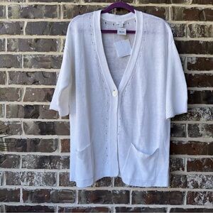 NWT J. Jill 100% Linen Blend Sweater Cardigan S White Tunic Top W Pockets size L